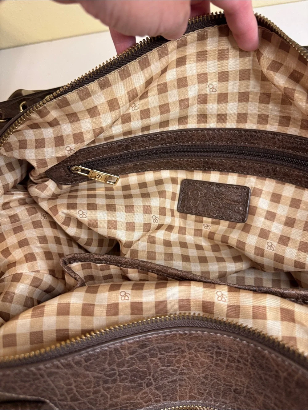 Jessica Simpson Brown and Cream Polka Dot Shoulder Satchel
